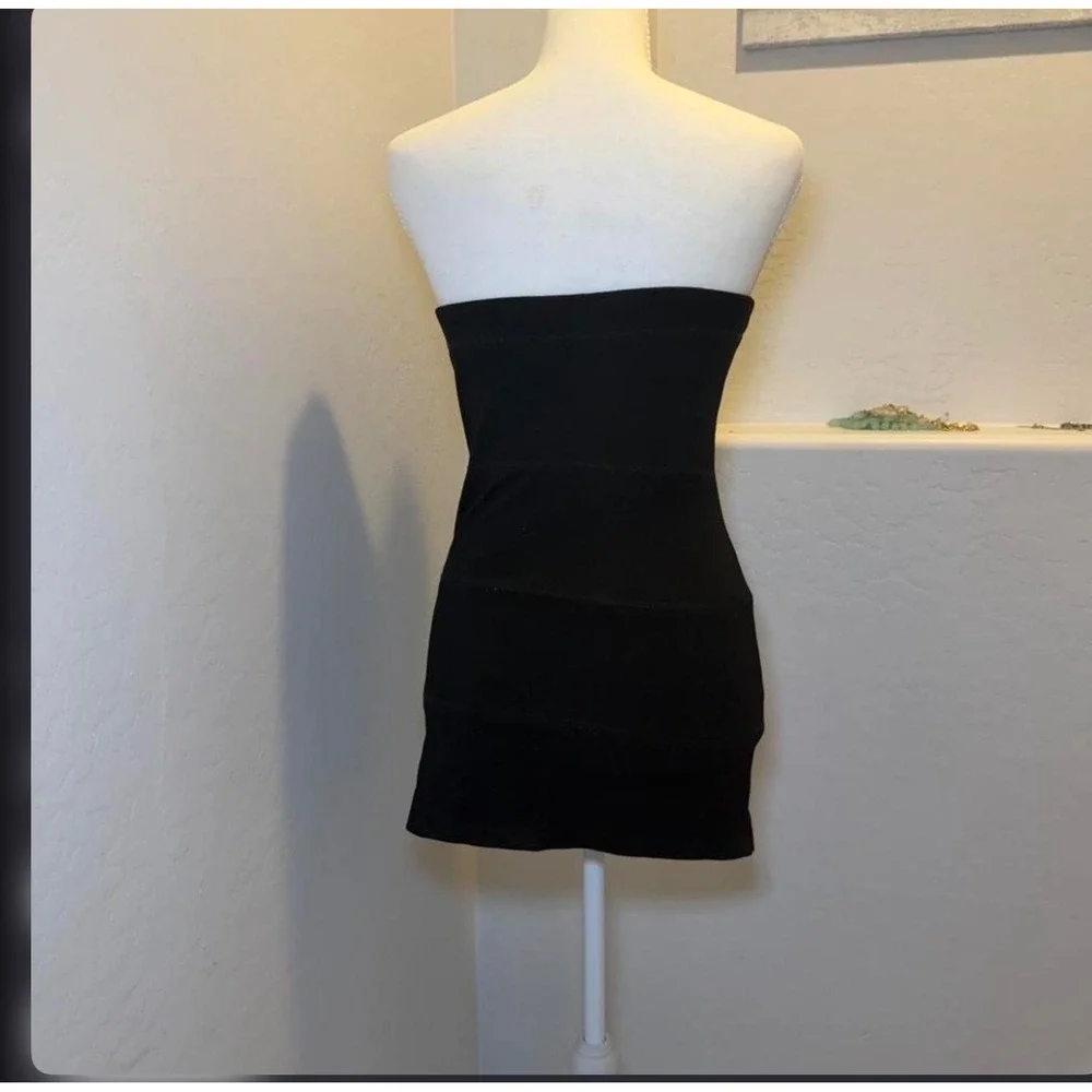 Black Strapless Mini Dress‎ Womens Small Zip Front Bodycon Stretch Tube Dress